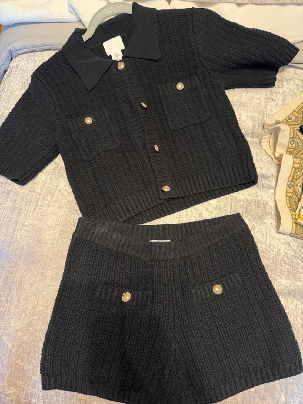 H&M Black Knit Two-Piece Set with Gold Buttons